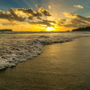 fingal beach, sunrise, sand, surf, fingal, austalia